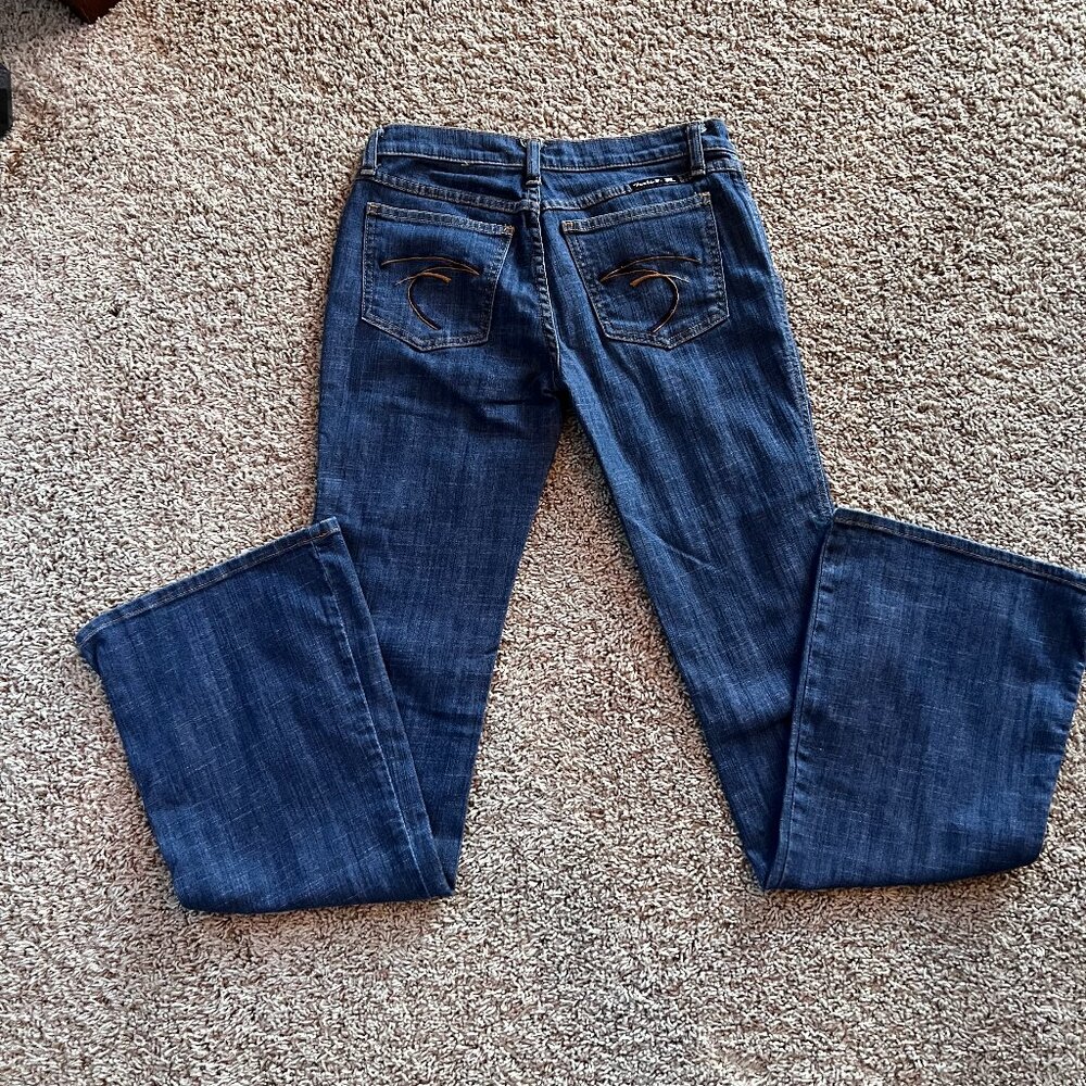 Vintage Frankie B Ultra Flare Jeans Size 6 Dark Wash Low Rise Y2K Denim
